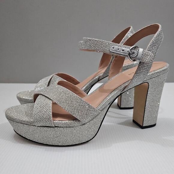 NEW Cole Haan Riannon Platform Heel Womens 10 Silver Glitter Block Heel Evening - Picture 1 of 14